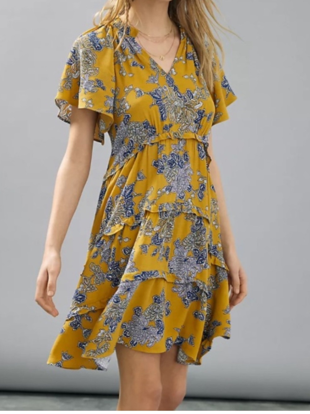 By Anthropologie Robin Tiered Floral Mini Dress Green Blue Size M